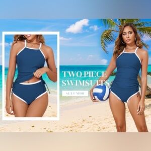 Aleumdr Tankini Swimsuit Tummy Control Halter  top with High Waisted bottoms